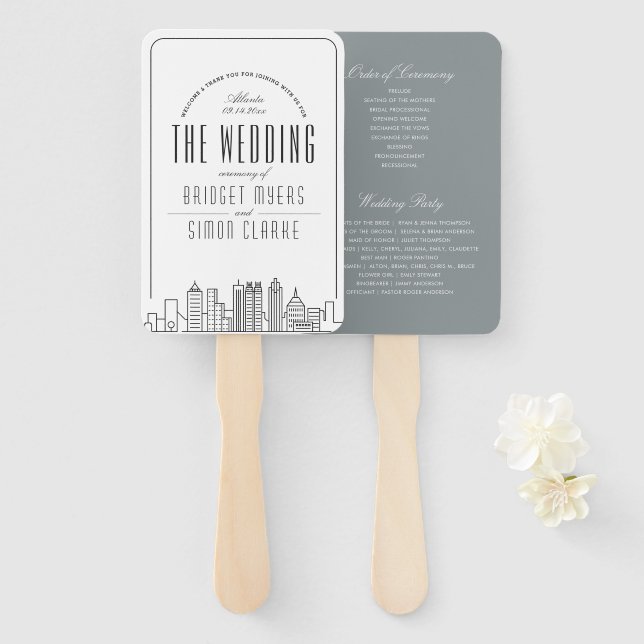 Atlanta Wedding | Hochzeitsprogramm Hand Fan Fächer (Vorne und Hinten)