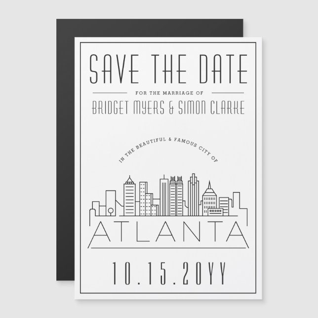 Atlanta Wedding | Stilisierte Skyline Save the Dat Magneteinladung (Vorne/Hinten)
