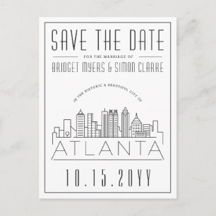 Atlanta Wedding   Stilisierte Skyline Save the Dat Postkarte
