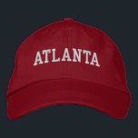Atlanta White und Red Bestickte Baseballkappe<br><div class="desc">Atlanta bestickt Weiß auf roten Baumwollhut. Ein wunderbares Geschenk für jeden, der Atlanta GA Liebe! Wenn Sie Ihren persönlichen Text bevorzugen, wählen Sie einfach den Knopf "Diese Vorlage personalisieren", um Ihre Auswahl an benutzerdefiniertem Text einzugeben. Die Stickerei kann auch an andere Farbeinstellungen angepasst werden, indem Sie die Schaltfläche "Design bearbeiten"...</div>
