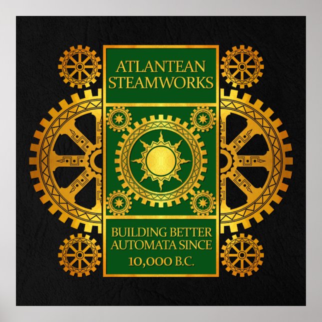 Atlantean Steamworks - Gold & Green auf Black Poster (Vorne)