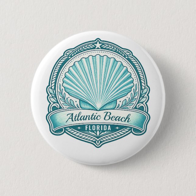 Atlantic Beach FL Küsten-Meeresschalen-Emblem Button (Vorderseite)