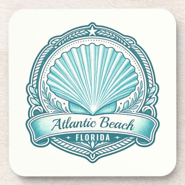 Atlantic Beach FL Küsten-Meeresschalen-Emblem Getränkeuntersetzer (Vorderseite)