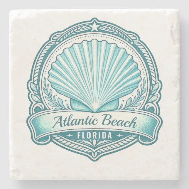 Atlantic Beach FL Küsten-Meeresschalen-Emblem Steinuntersetzer (Vorderseite)