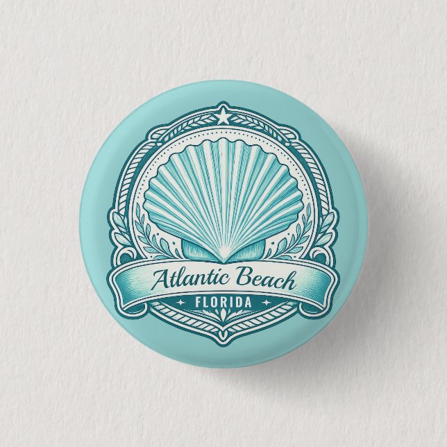 Atlantic Beach FL Küsten-Muschel-Emblem Button (Vorderseite)
