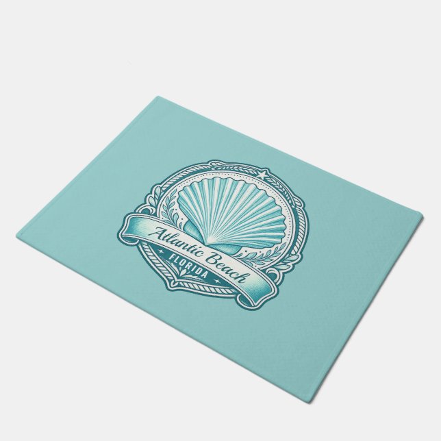 Atlantic Beach FL Küsten-Muschel-Emblem Fußmatte (Schrägansicht)