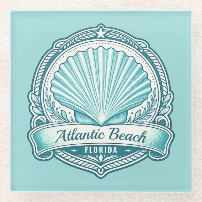 Atlantic Beach FL Küsten-Muschel-Emblem Glasuntersetzer (Vorderseite)
