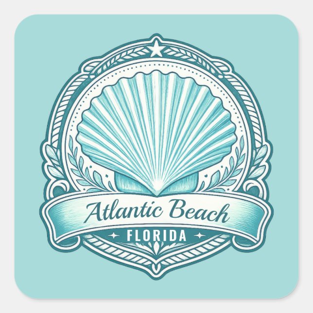 Atlantic Beach FL Küsten-Muschel-Emblem Quadratischer Aufkleber (Vorderseite)