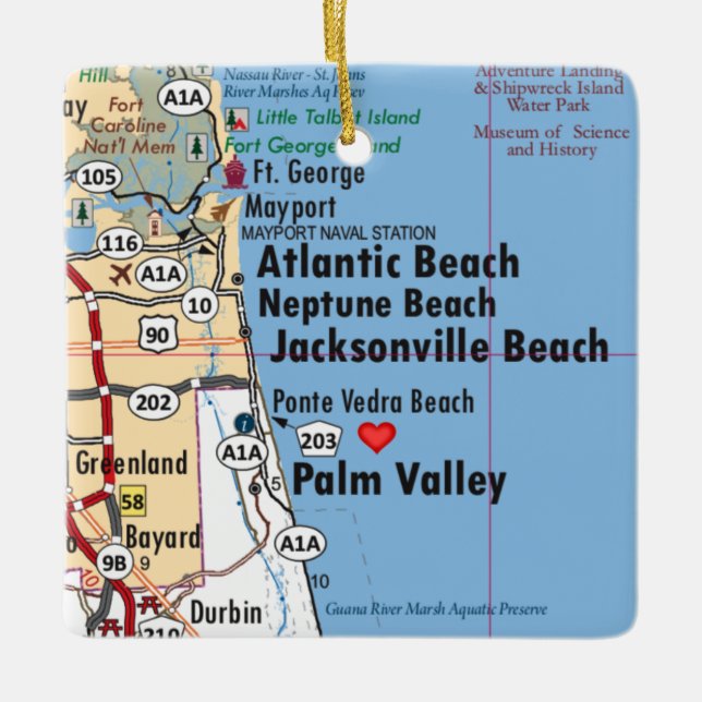 Atlantic Beach Florida Karte Keramikornament (Vorderseite)