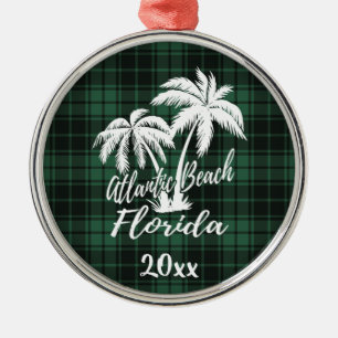 Atlantic Beach Florida Palm Tree Green Kariert Ornament Aus Metall