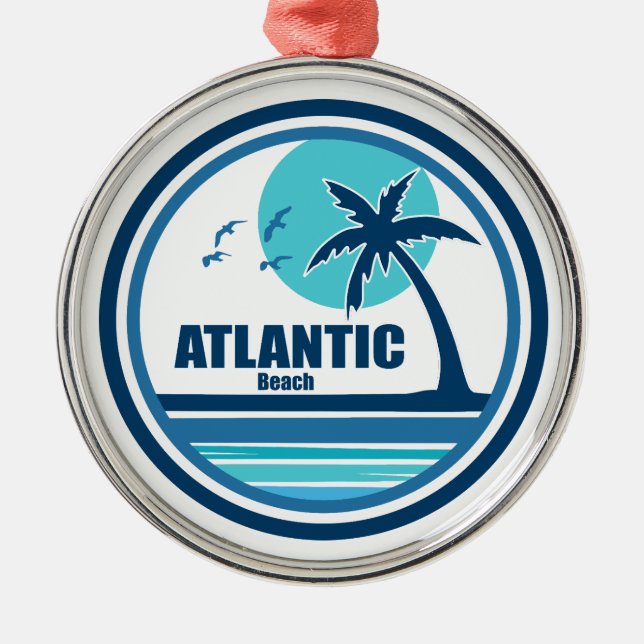 Atlantic Beach North Carolina Palm Tree Birds Ornament Aus Metall (Vorne)