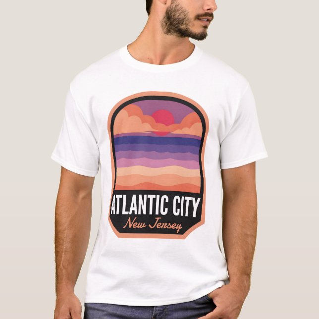 Atlantic City Beach NJ Retro Sunset T-Shirt (Vorderseite)