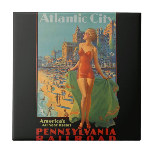 Atlantic City Beauty Vintages Kunstwerk Fliese (Vorderseite)