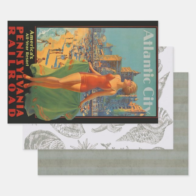 Atlantic City Beauty Vintages Kunstwerk Geschenkpapier Set (Set)