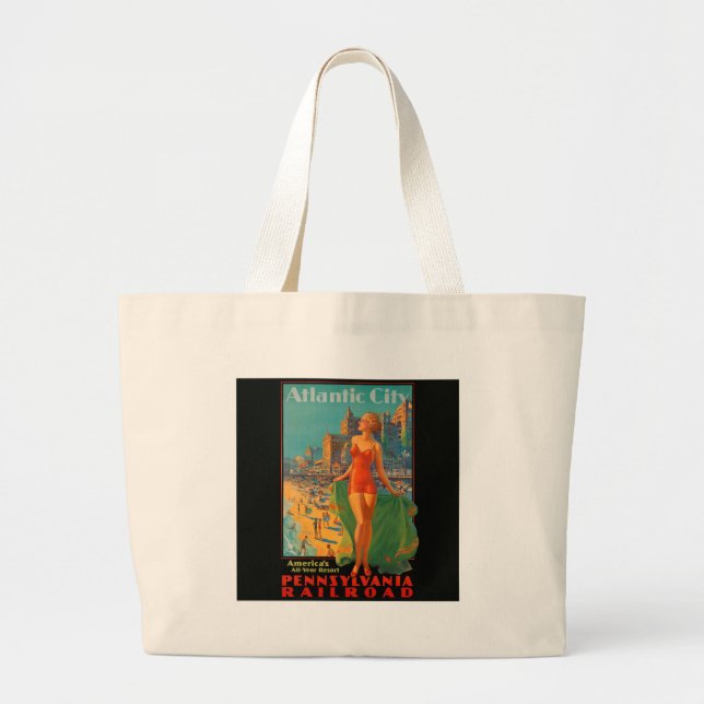 Atlantic City Beauty Vintages Kunstwerk Jumbo Stoffbeutel (Vorne)