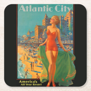 Atlantic City Beauty Vintages Kunstwerk Rechteckiger Pappuntersetzer