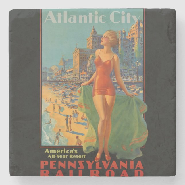 Atlantic City Beauty Vintages Kunstwerk Steinuntersetzer (Vorderseite)