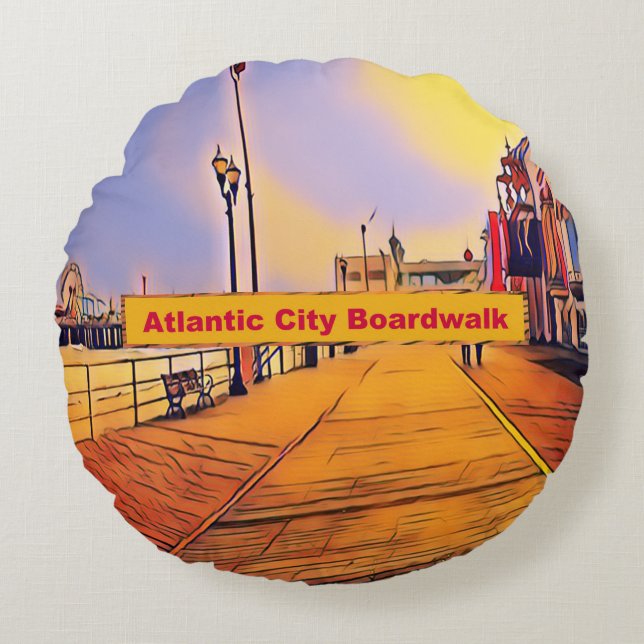 Atlantic City Boardwalk Rundes Kissen (Vorderseite)