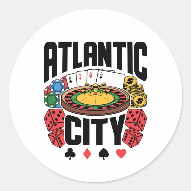 Atlantic City New Jersey Casino Gambling Runder Aufkleber (Vorderseite)