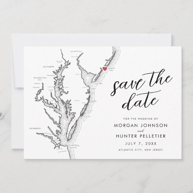Atlantic City New Jersey Map Modern Wedding Save The Date (Vorderseite)