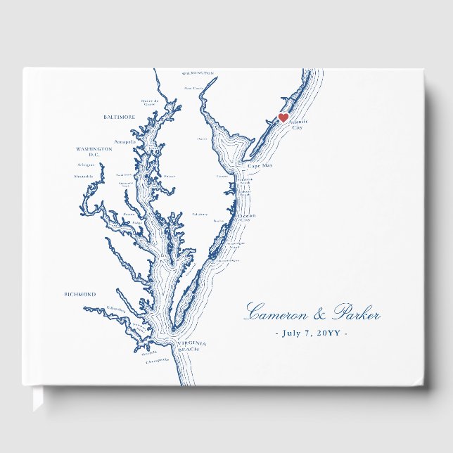 Atlantic City New Jersey Map Wedding Gästebuch (Vorderseite)
