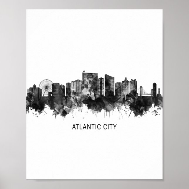 Atlantic City New Jersey Skyline BW Poster (Vorne)