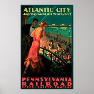 Atlantic City New Jersey Vintage Travel Poster