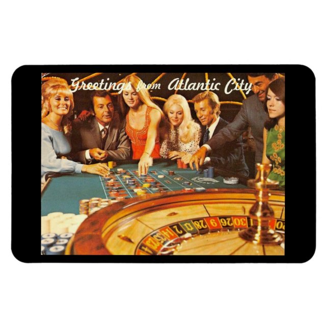 Atlantic City NJ, Gambling, Roulette, Retro Postc Magnet (Horizontal)