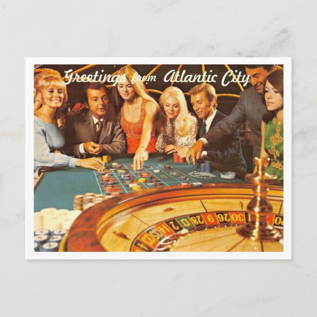 Atlantic City NJ, Gambling, Roulette, Retro Postkarte (Vorderseite)