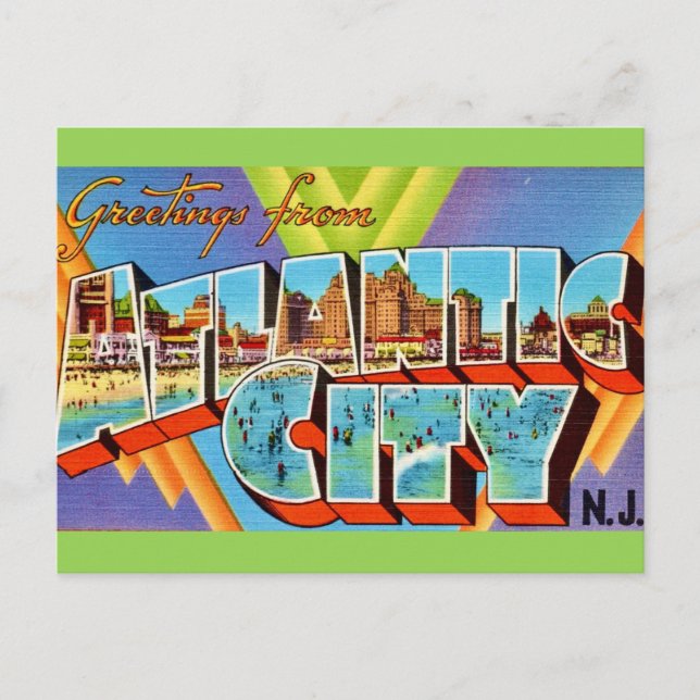 Atlantic City NJ Greetings Postcard Postkarte (Vorderseite)