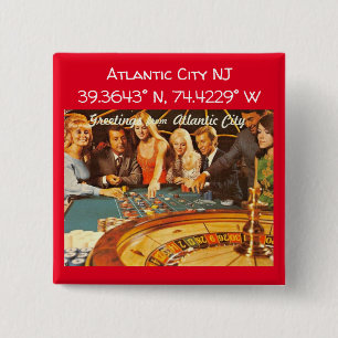 Atlantic City NJ Map Koordiniert Vintage Style Button