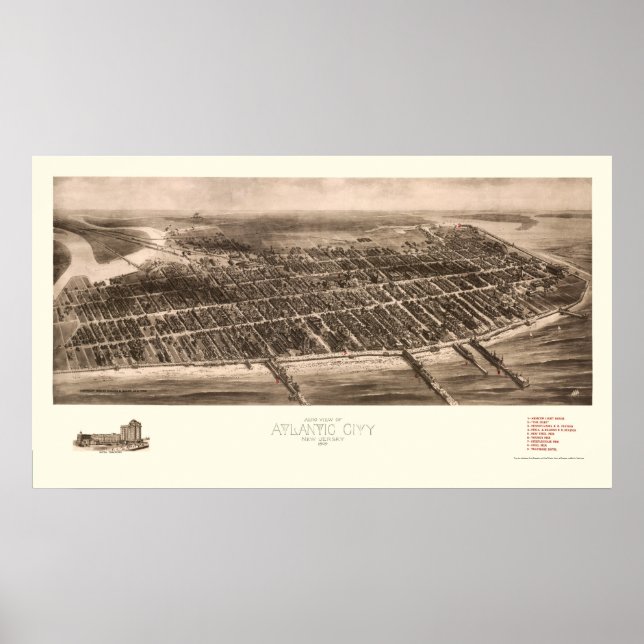 Atlantic City, NJ Panoramic Map - 1909 Poster (Vorne)