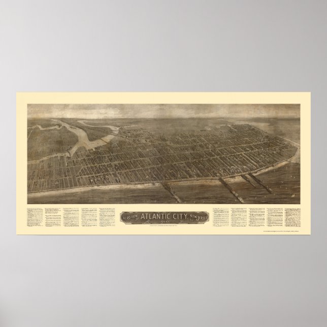 Atlantic City, NJ Panoramic Map - 1910 Poster (Vorne)