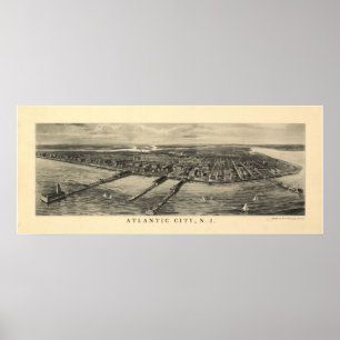 Atlantic City NJ Vogel-Augen-Ansicht-panoramische Poster