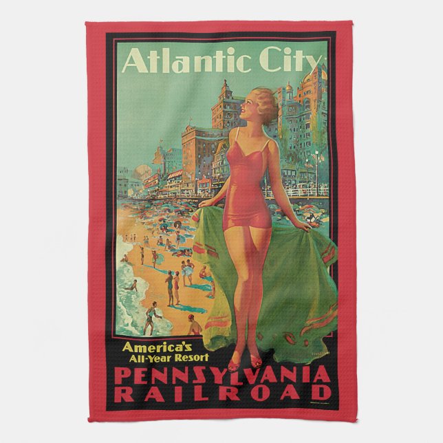 Atlantic City Resort, Pennsylvania Railway Travel Geschirrtuch (Vertikal)