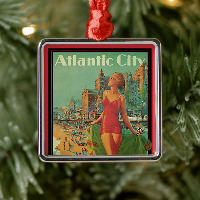 Atlantic City Resort, Pennsylvania Railway Travel Ornament Aus Metall (Baum)