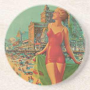 Atlantic City Resort, Pennsylvania Railway Travel Sandstein Untersetzer