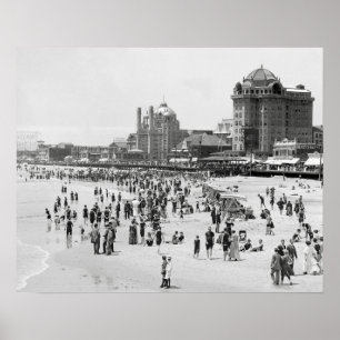 Atlantic City Strand, 1910. Vintage Sommer Foto Poster