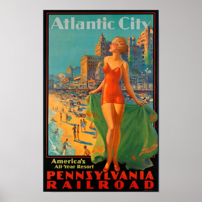 Atlantic City Vintag Pennsylvania Rail Travel Poster (Vorne)