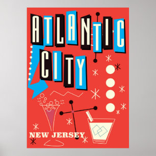 Atlantic city Vintage gambling travel poster