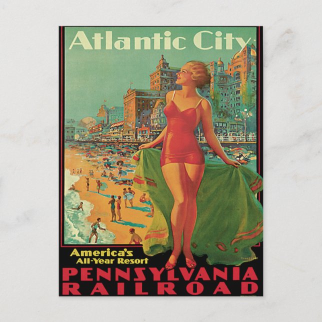 Atlantic City Vintage Travel Postkarte (Vorderseite)