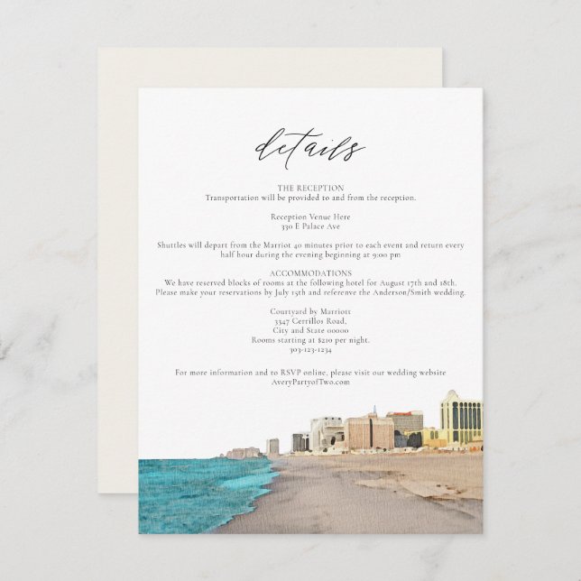 ATLANTIC CITY Watercolor Beach Skyline - Detailkar Einladung (Vorne/Hinten)