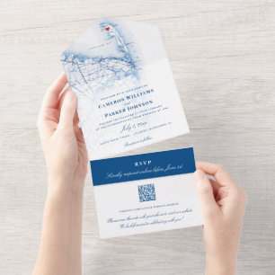 Atlantic Heights NJ Karte Elegant Navy Hochzeit