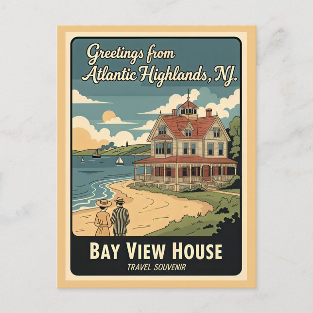 Atlantic Highlands NJ Bay View House Postkarte (Vorderseite)