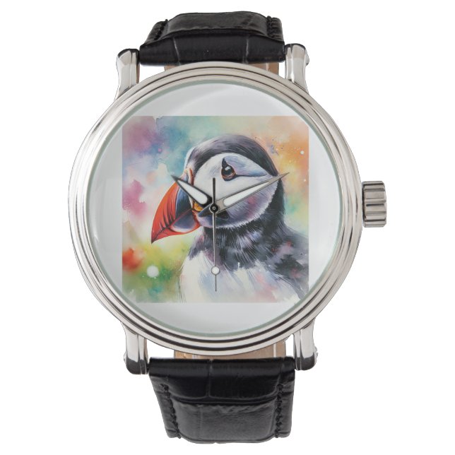 Atlantic Puffin 010824AREF118 - Watercolor Armbanduhr (Vorderseite)