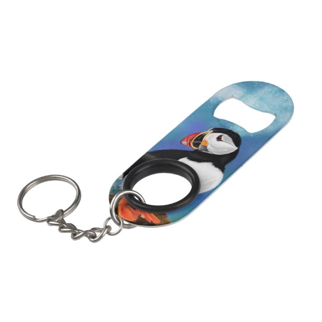Atlantic Puffin Bird Schlüsselanhänger Bottle Open Mini Flaschenöffner (Vorderseite Schrägansicht)