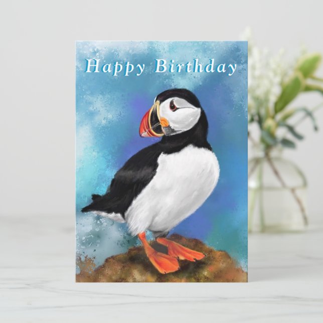 Atlantic Puffin Birthday Card (Stehend Vorderseite)