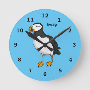 Atlantic puffin illustration  runde wanduhr