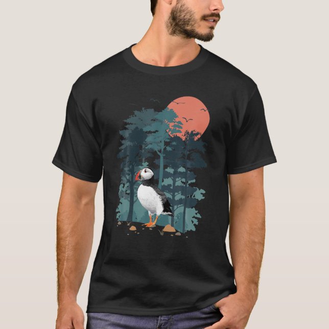 Atlantic Puffin Mountain Sky Flying Ocean-Bird T-Shirt (Vorderseite)