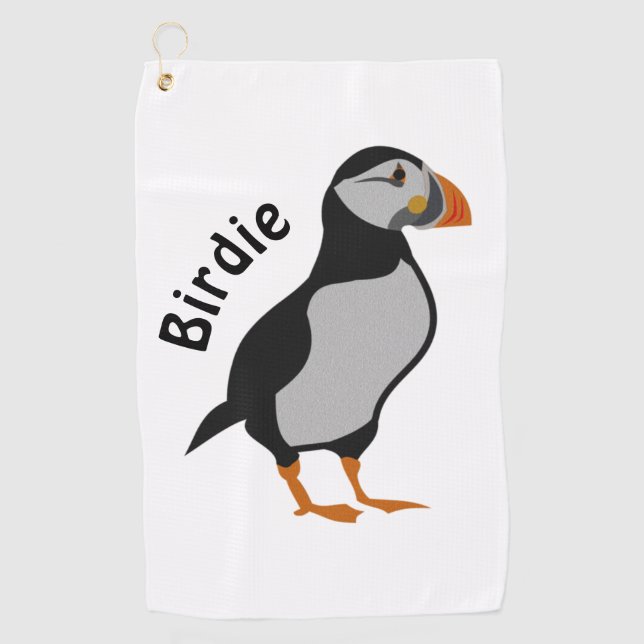 Atlantic Puffin Stehend die Viel Glück Birdie Golfhandtuch (Vorderseite)